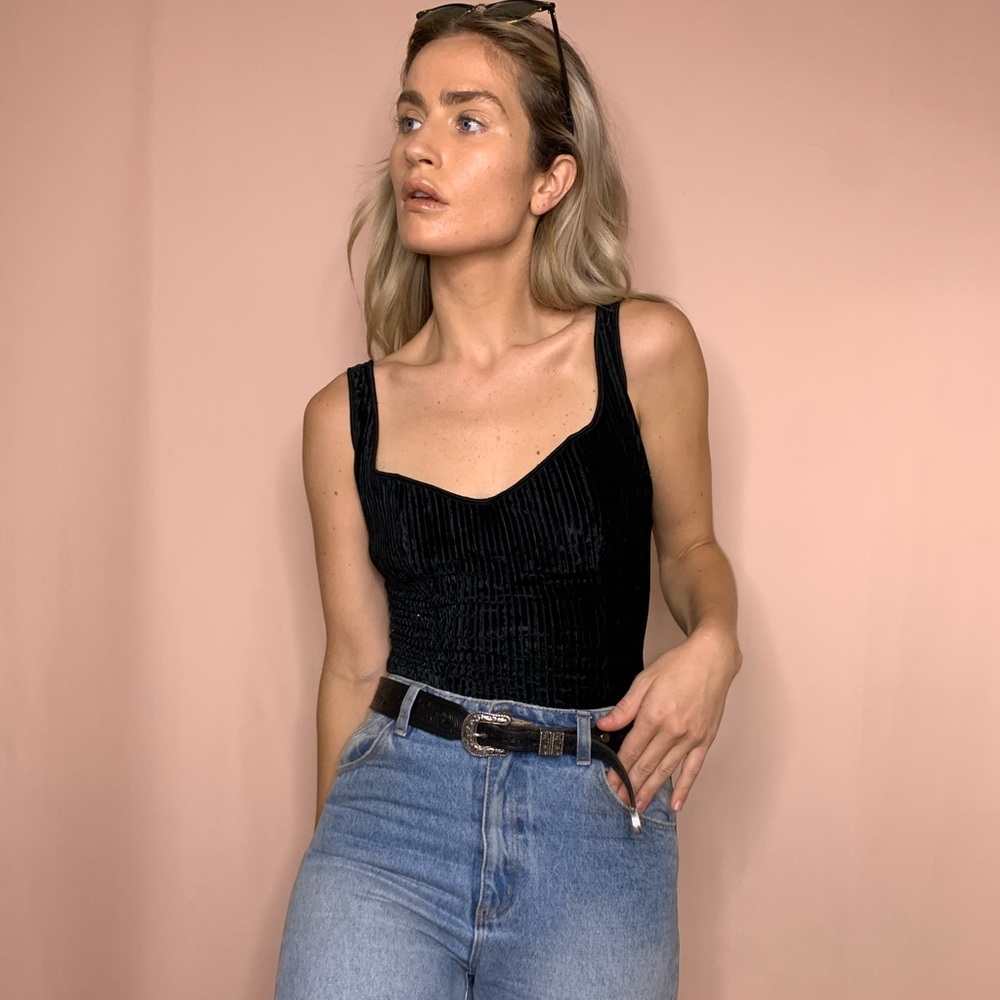 Vintage Black Velvet Corset Sweetheart Tank Top